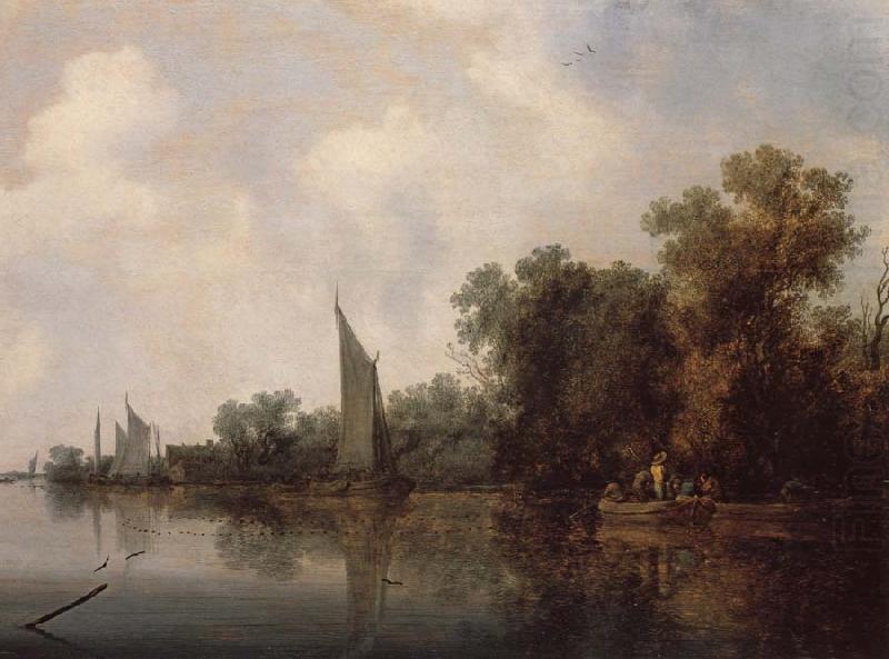 RUYSDAEL, Salomon van A Rievr with Fishermen Drawing a Net china oil painting image
